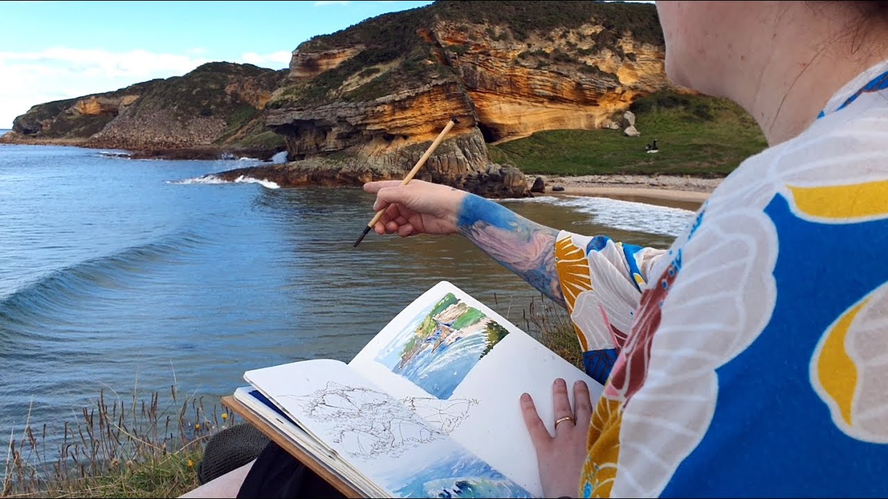 Sketching with watercolor and ink on the coast ✶ Plein air Scotland