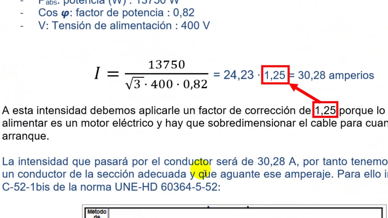Cálculo de la sección de los conductores para alimentar un motor trifásico. P útil expresada en kW.