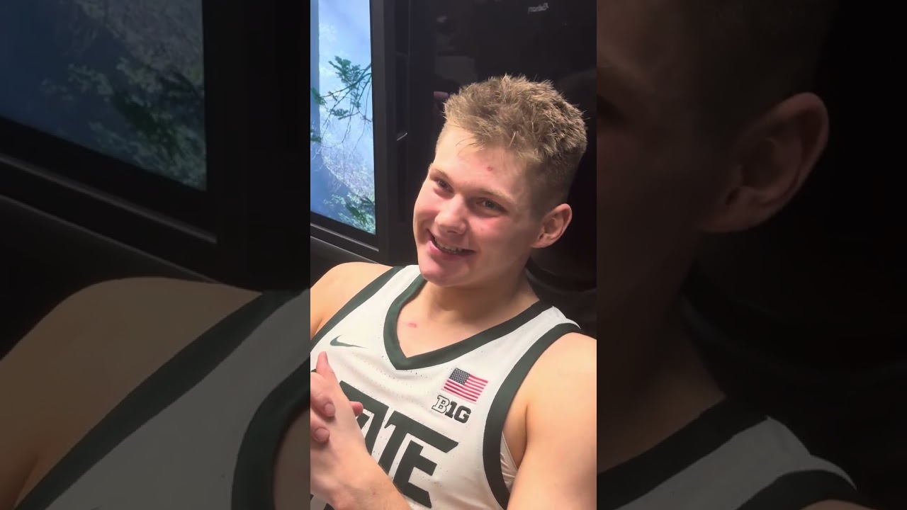 Jaxon Kohler speaks with the media after Michigan State basketball routs Indiana 81-60