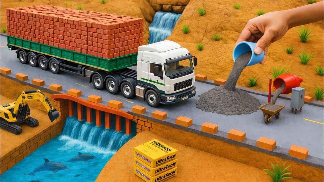 DIY Mini TruckBuilds Brick & Metal Railing Bridge | Fun Construction Science Project@TinyTractor786 