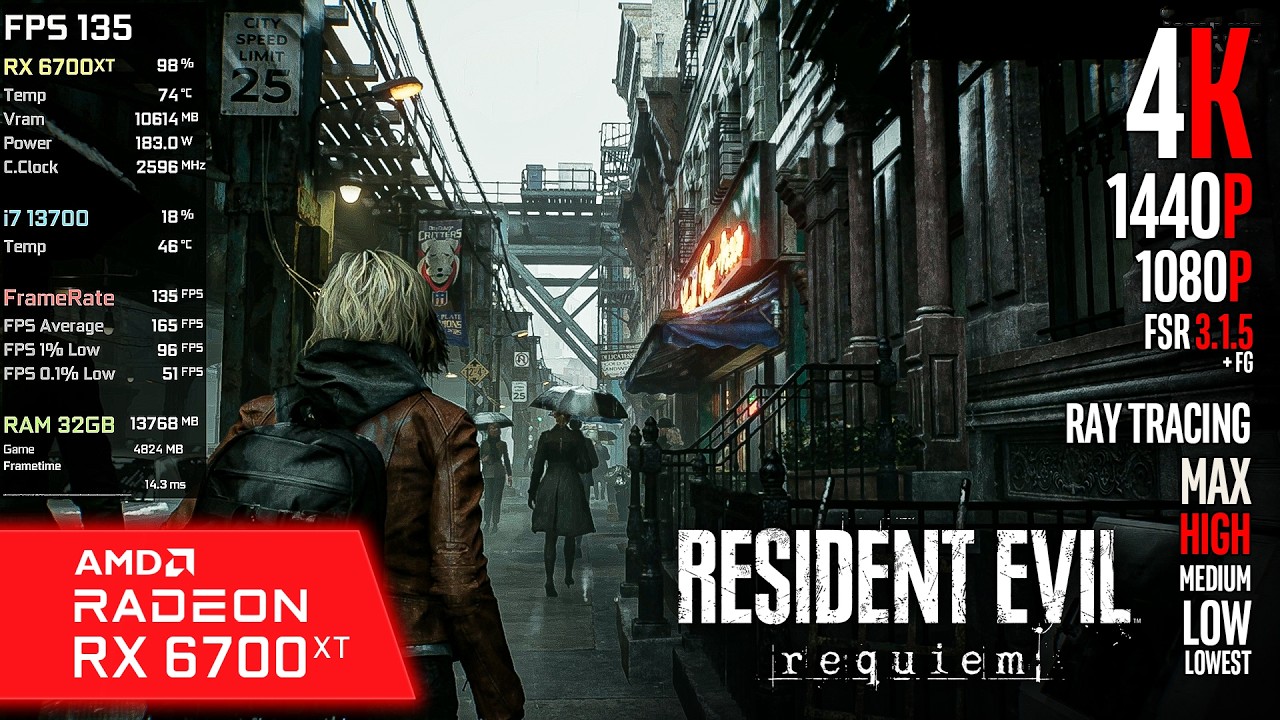 RX 6700 XT | Resident Evil Requiem - 4K, 1440p, 1080p, FSR 3.1 AA + FG - Ray Tracing Max, High...