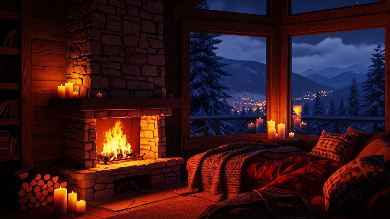 Peaceful Ambient Sounds + Remote Snowy Cabin + Gentle Snow & Wind + Restful Deep Sleep ❄️🌌