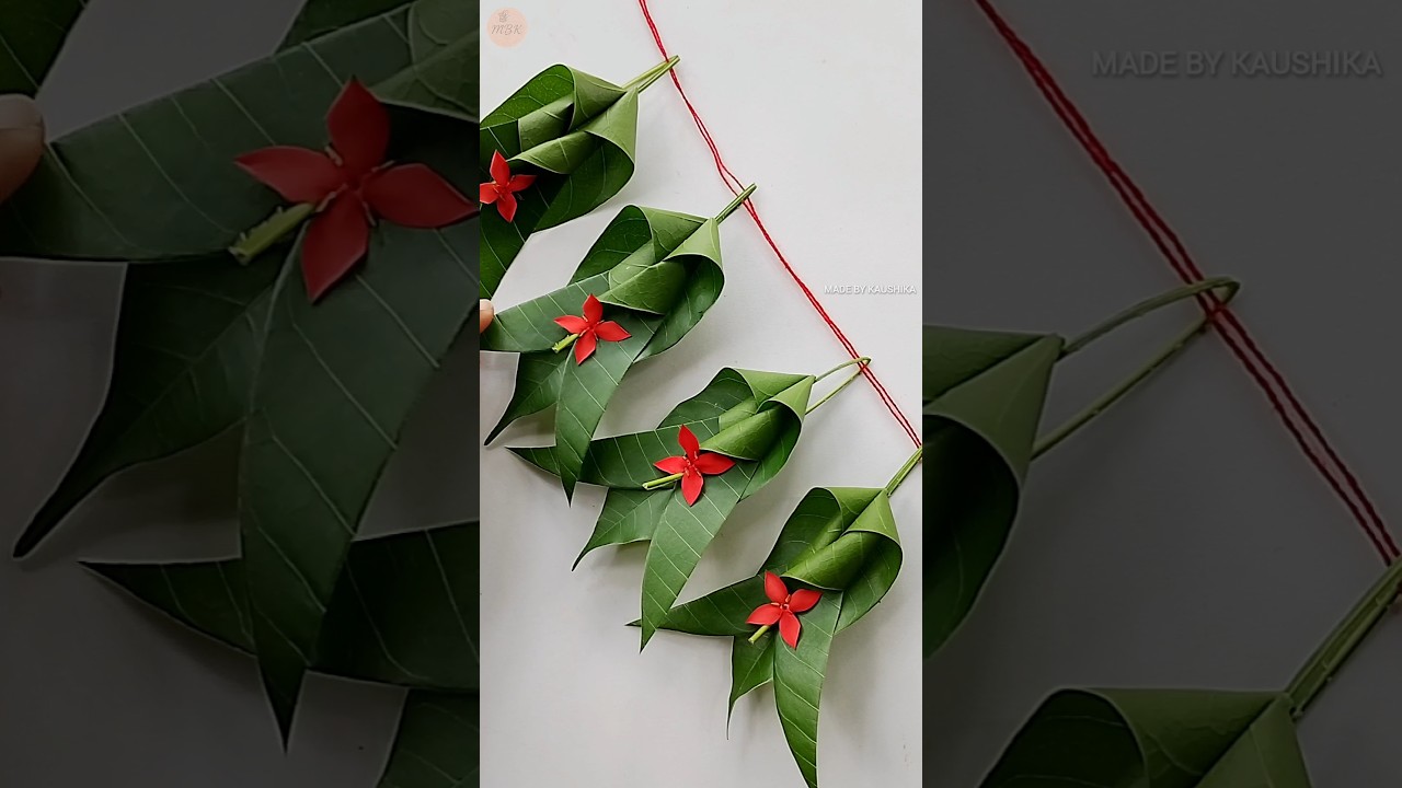 Beautiful Mango Leaf Toran with Red Rangan Flowers 🌿❤️ | Easy Festive Decoration #Shorts