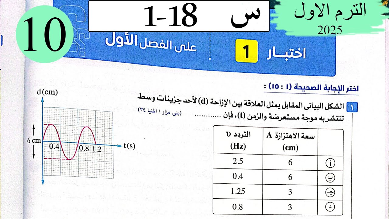 فيزياء 2ث - حل اختبار 1 على الفصل الاول - كتاب الامتحان 2025