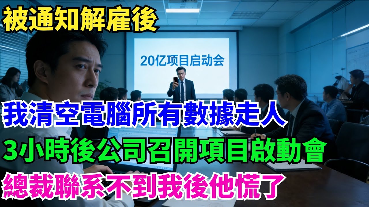 被通知解雇後，我清空電腦所有數據走人，3小時後公司召開20億項目啟動會，總裁聯系不到我後他慌了#奇聞#秘事#故事#職場#職場故事#獎金#一口氣看完#睡前故事#情感#奇葩