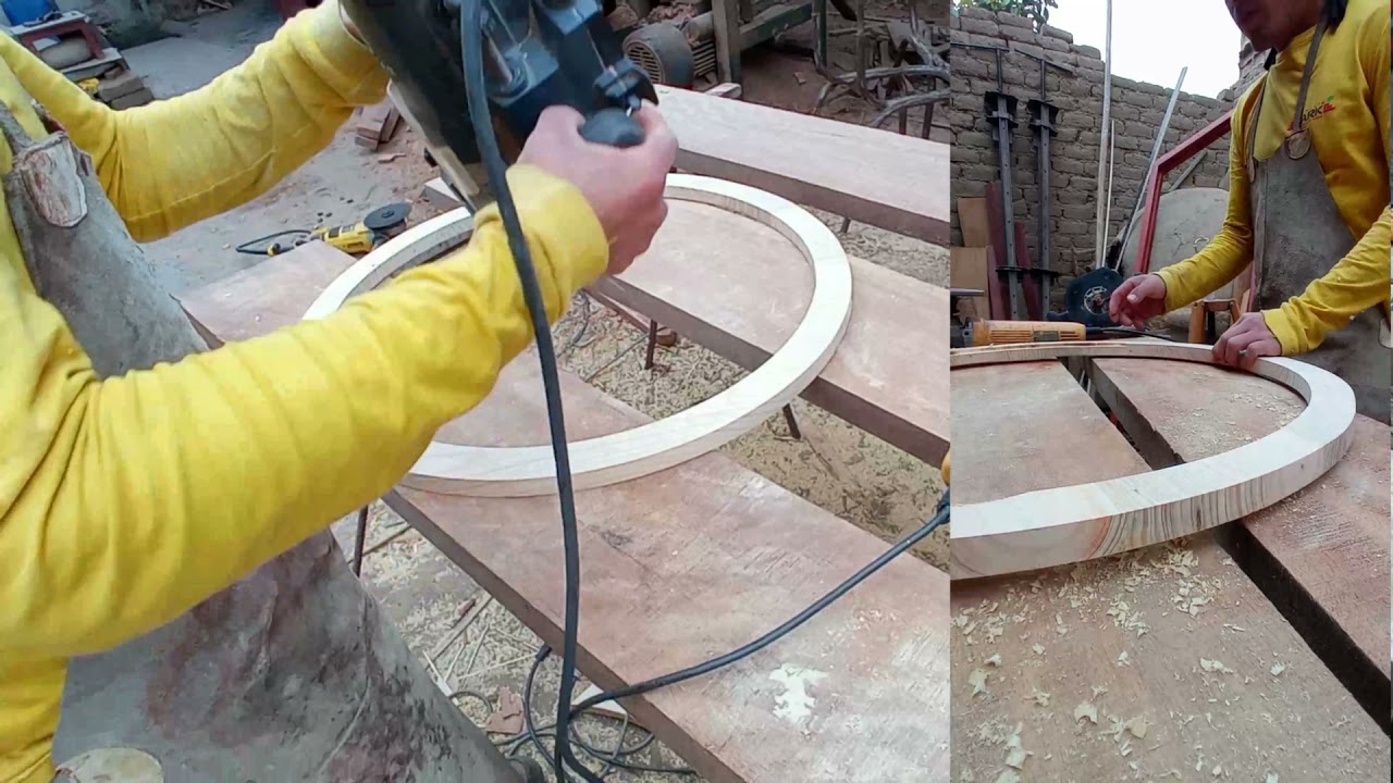 Marco de espejo circular en madera pino chileno