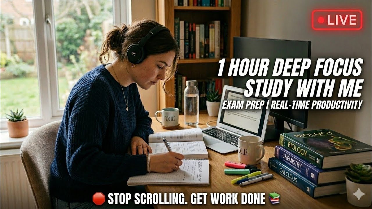 1Hr Deep Focus Study With Me (No Breaks) 📚Exam Prep Real-Time Productivity STOP SCROLLING #Efficient