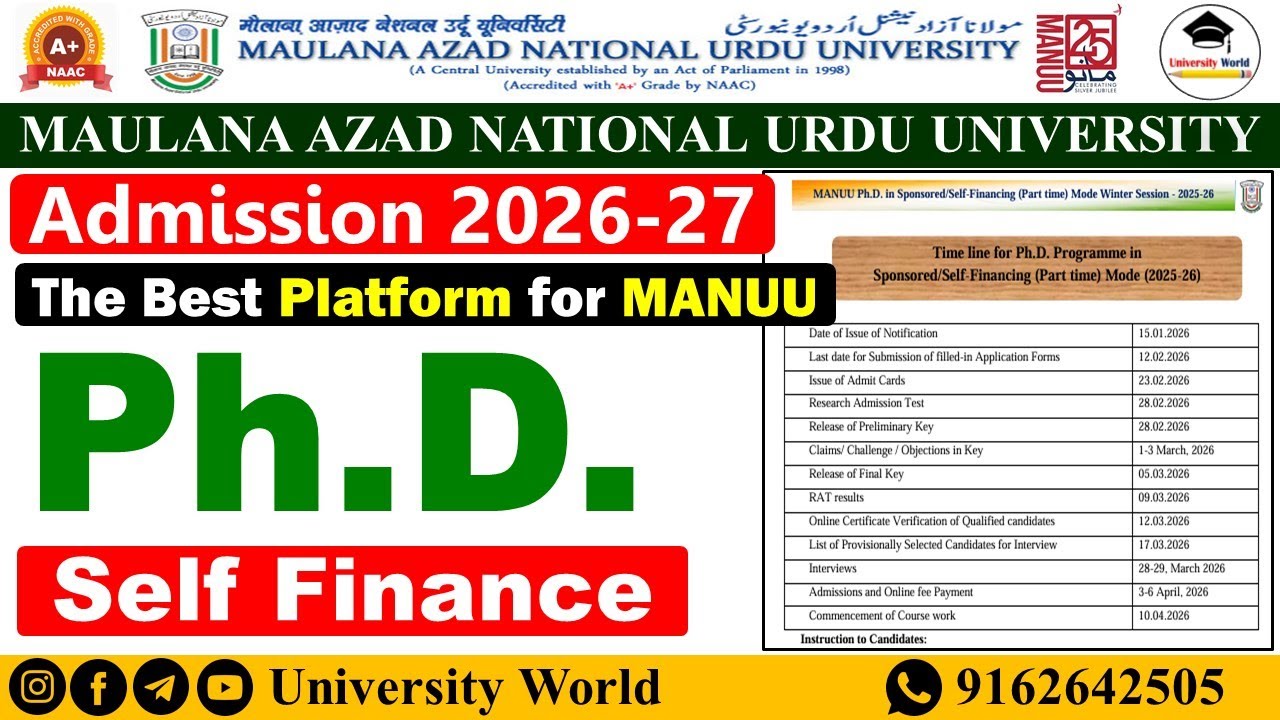 Manuu Ph.D. Self Finance Admission 2026-27 | Education, Finance, Law | @UniversityWorld