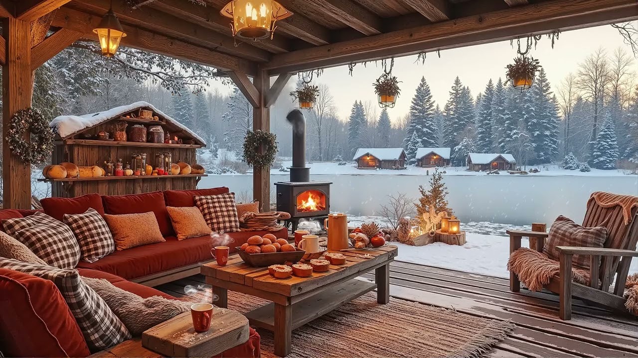 Winter Porch Jazz Bliss ❄️ Cozy Smooth Jazz & Fireplace Ambience for Snowy Evenings