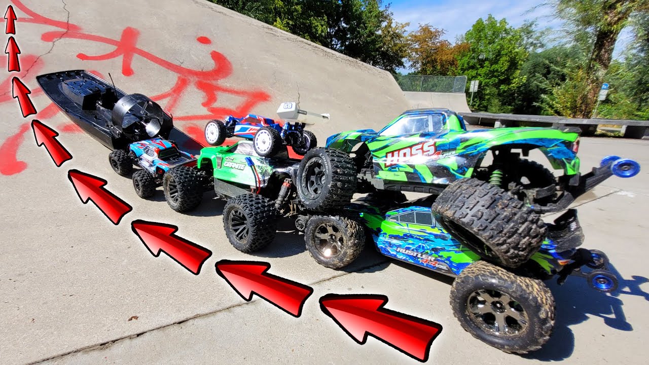 Wie viele RC Autos ÜBERLEBEN die KRASSEN STUNTS auf NEUEN SKATEPARK ?