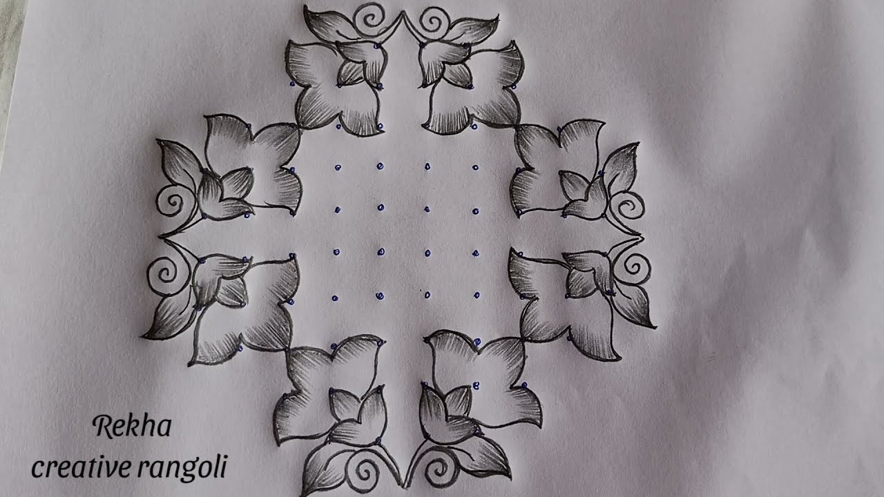 big flower rangoli | kolam with dots | pulli kolangal | poo kolam @rekhacreativerangoli