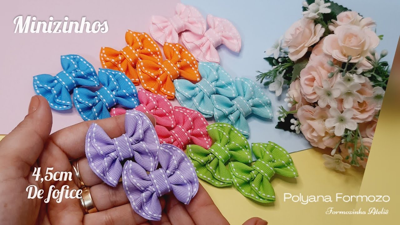 Mini Laço Franzido - Parzinho de Laço - Lacinho de Bebê - Diy RIBON Bow