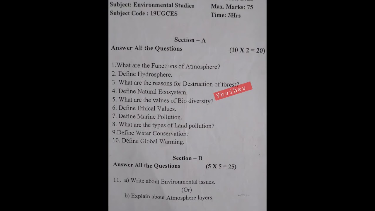 #Environmental studies #Model question paper Affiliated by#bdu syllabus Trichy, subscribe for more