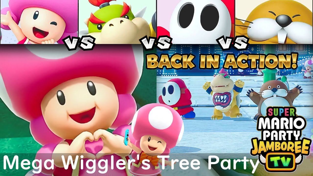 Super Mario Party Jamboree TV Toadette vs Bowser Jr. vs Shy Guy vs Monty Mole in Mega Wiggler's Tree
