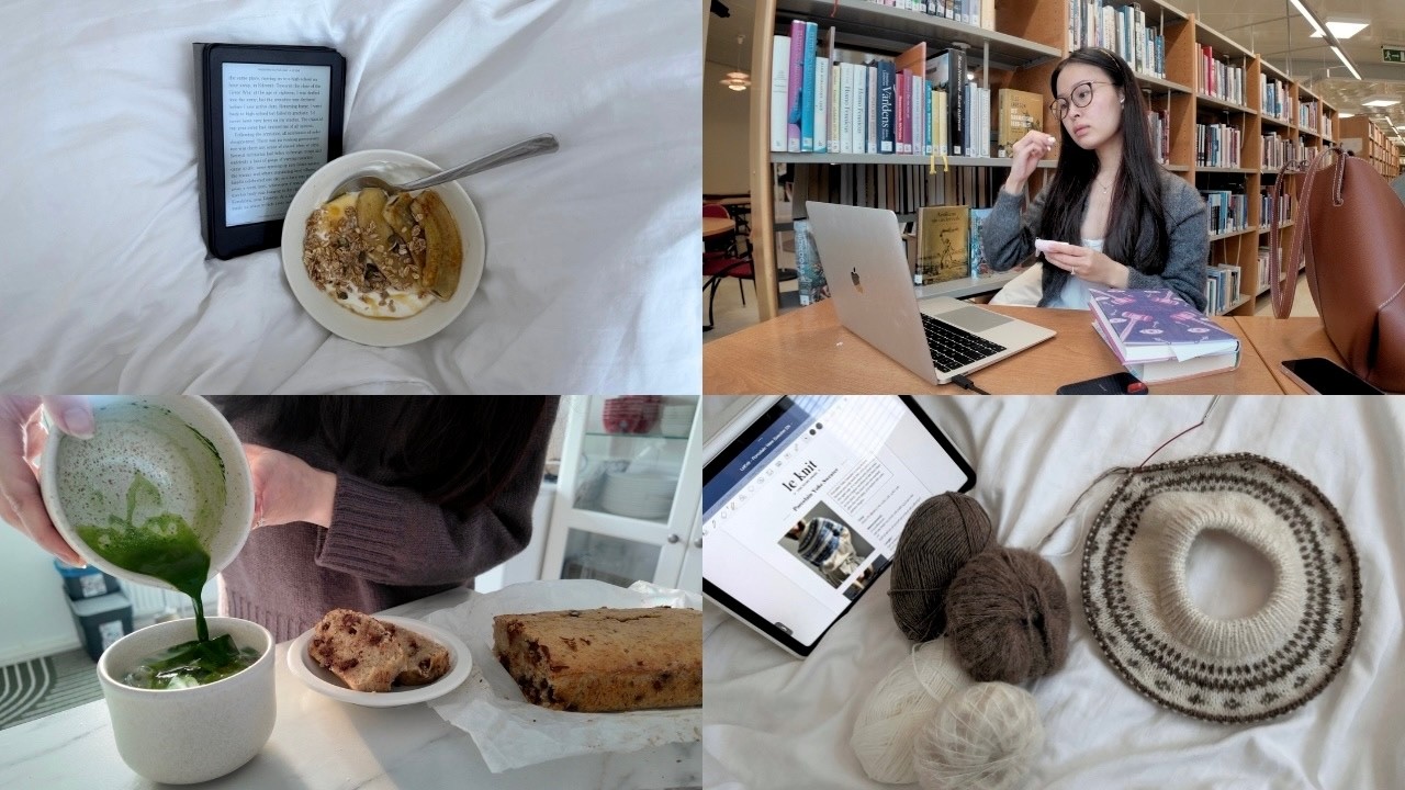 quiet 7am to 9pm days, reading instead of scrolling, chocolate chip banana bread, knitting + haul