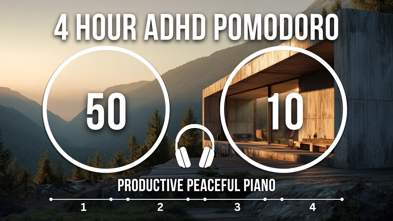 Piano Pomodoro Study & Work | 50/10 Timer | 4 Hour ADHD Deep Focus