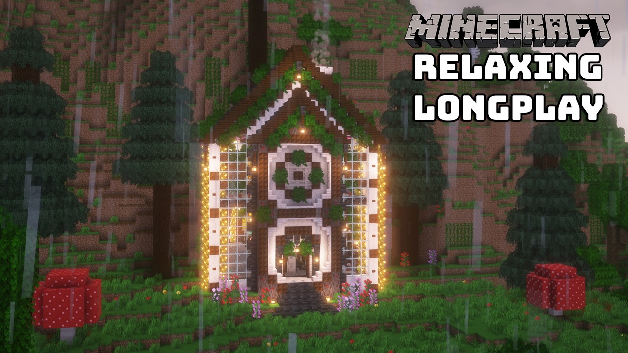 Minecraft Relaxing Longplay Rainy Cozy Build Mountain Cliff House Cozy Cottage House No Commentary