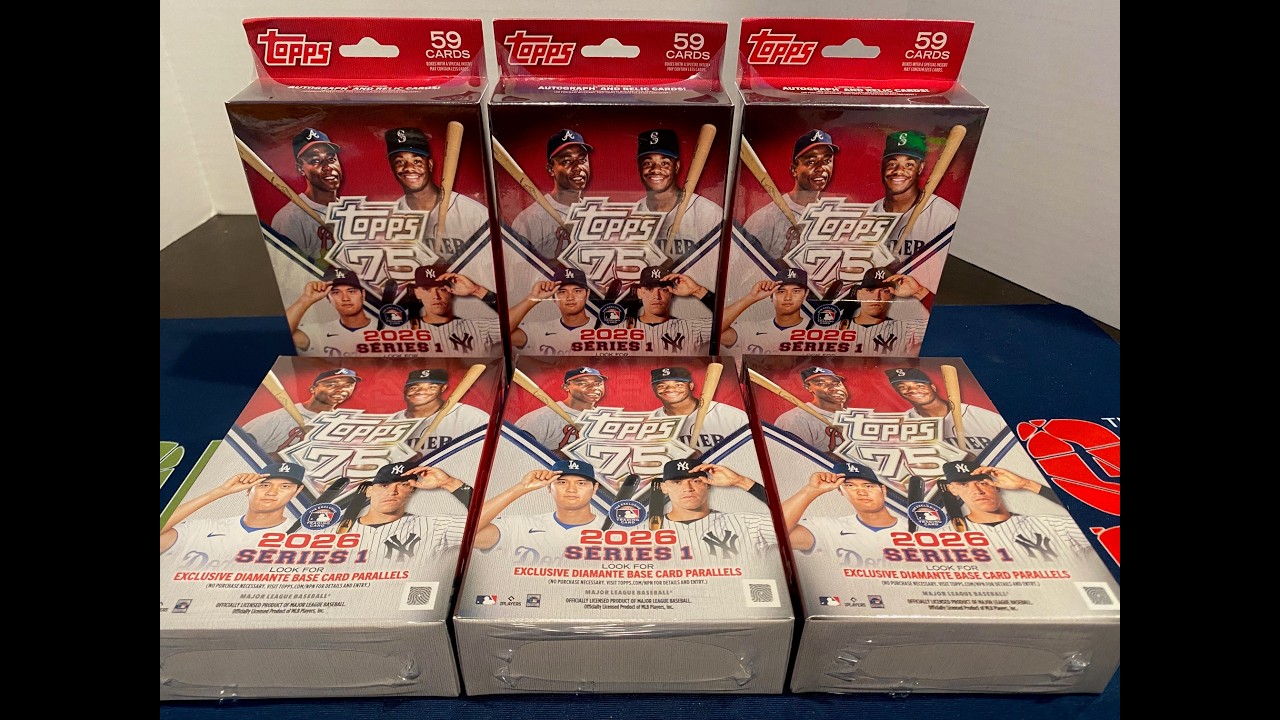 Открываю 6 коробок с коллекционными карточками Topps Series 1 2026 года! Несколько интересных пар...