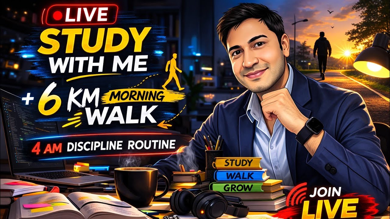 🔴 LIVE Study With Me + 6 KM Morning Walk 🚶‍♂️ | 4 AM Discipline Routine |Skill Development