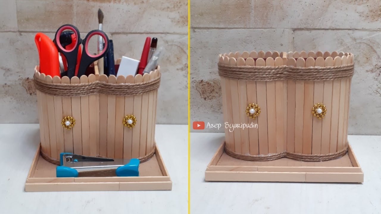 DIY cara membuat tempat pensil dari stik es krim dengan mudah