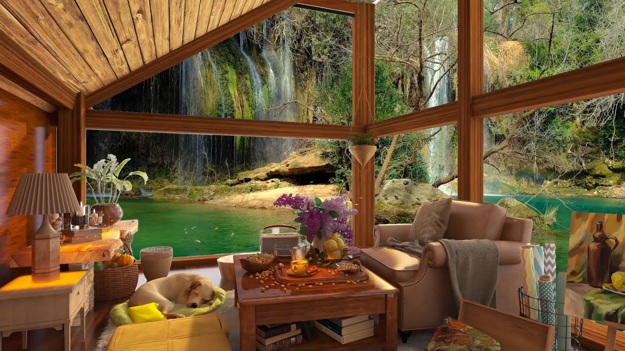 Beautiful Terrace by Spring Waterfall Ambience | Calm Meditation Music by Relax Melodies