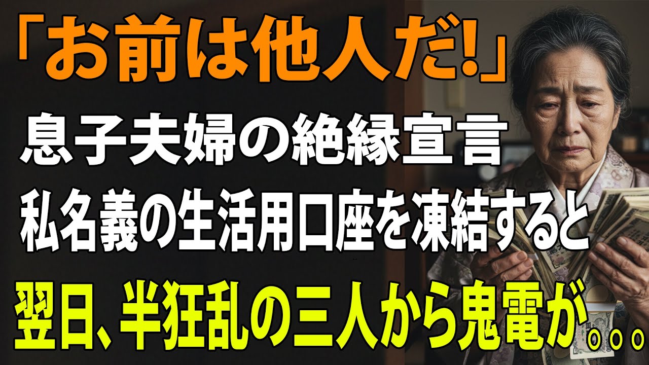 「他人は敷地を跨ぐな」1800万円援助したのに息子夫婦に絶縁宣言された私。その夜、私は”生活費の口座”を凍結→翌日、ATMから金を引き出せず発狂した2人から鬼電が…【シニアライフ】【60代以上の方へ】