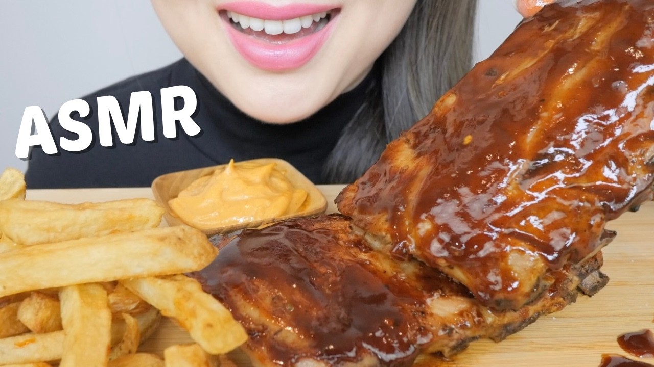 ASMR FULL Rack Baby Back Ribs with Thick-Cut Fries *NO Talking Eating Sounds | N.E Let's Eat