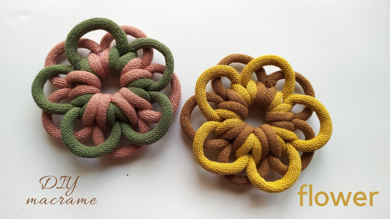 Macrame flower tutorial, DIY flower with larks head knots, easy pattern for beginners
