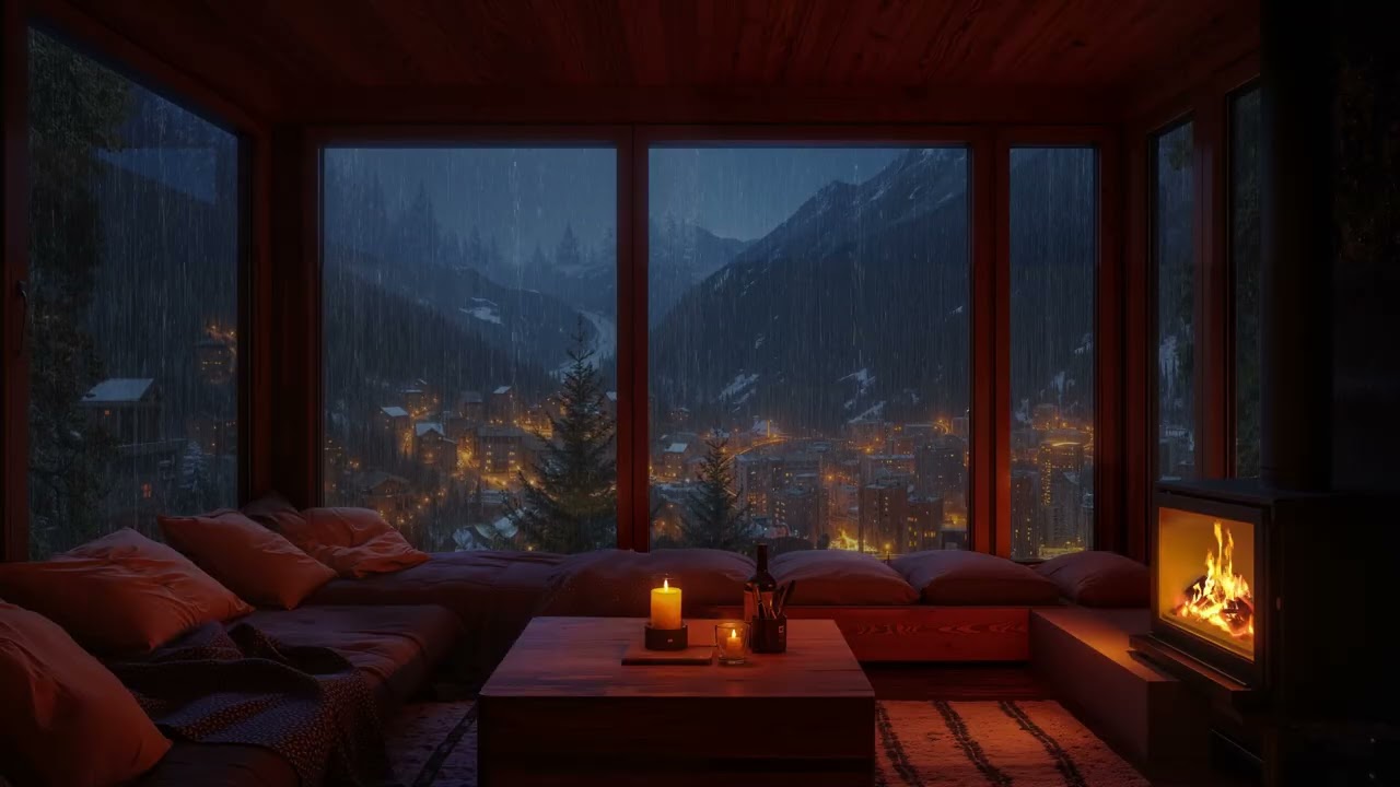 Dark Livingroom Rain Sounds (No Ads) 🌧️ | Calm View Ambience for Deep Sleep