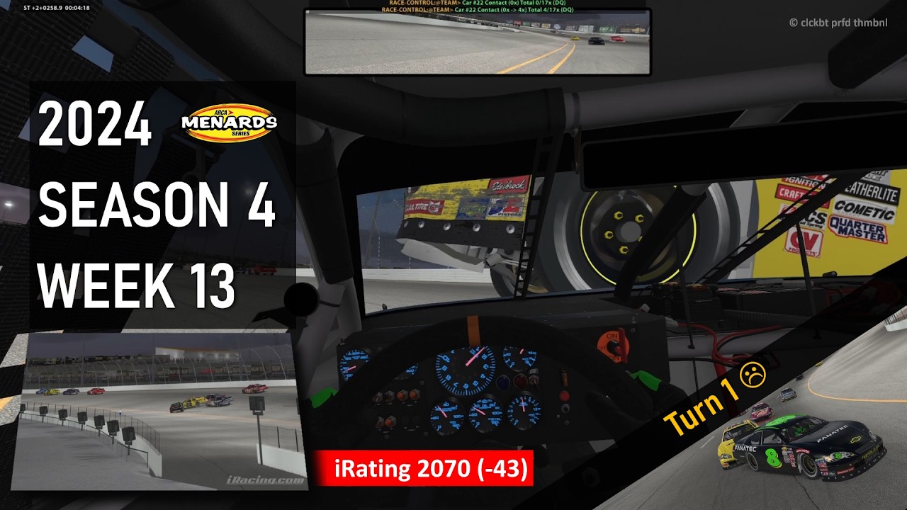 Take off in Turn 1 at #topsplit Iowa Oval ARCA iRacing Season 4 2024 Week 13