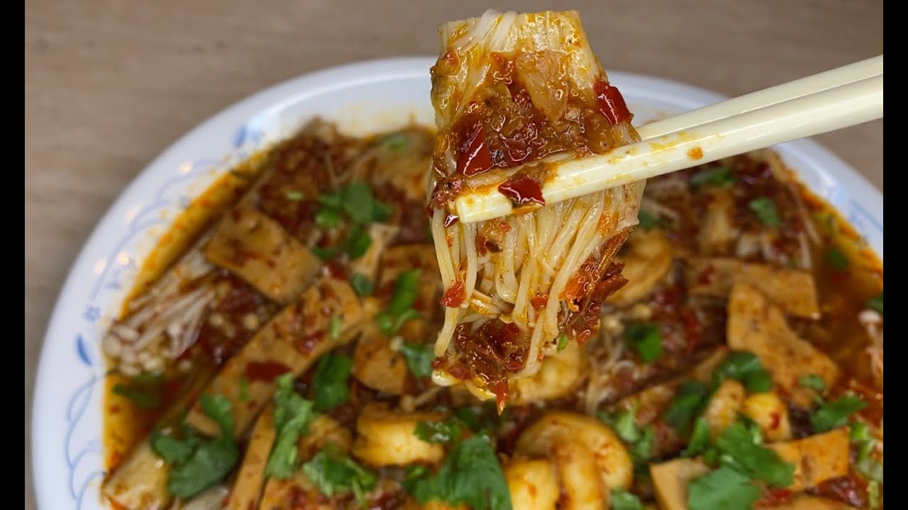 Spicy Enoki Mushroom with Shrimp - Nceb Koob Kib Xyaw Cw