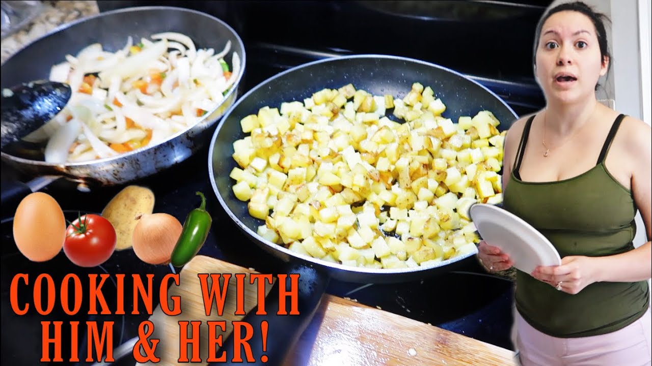 COOKING POTATOES WITH EGG! | HIM & HER! 🌶🥔🥚🍅