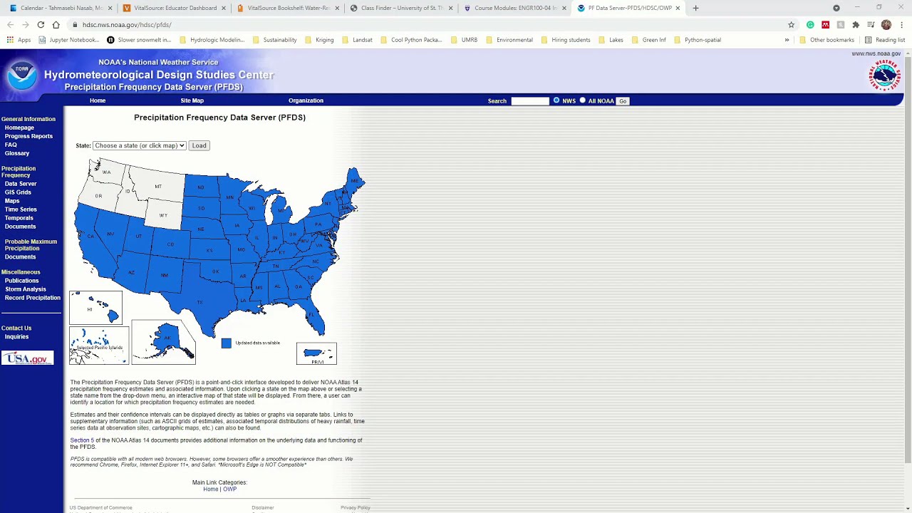 Download NOAA Atlas 14 Rain Frequency Estimates from the Precipitation Frequency Data Server (PFDS)