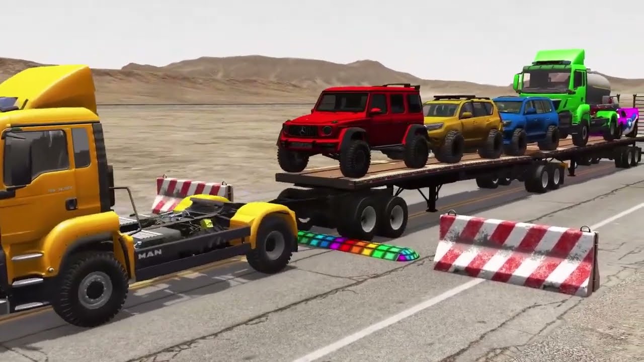 TRANSPORTING PIXAR CARS & FRUITS WITH COLORED & JOHN DEERE vs CLAAS vs TRACTORS - BeamNG.drive #983