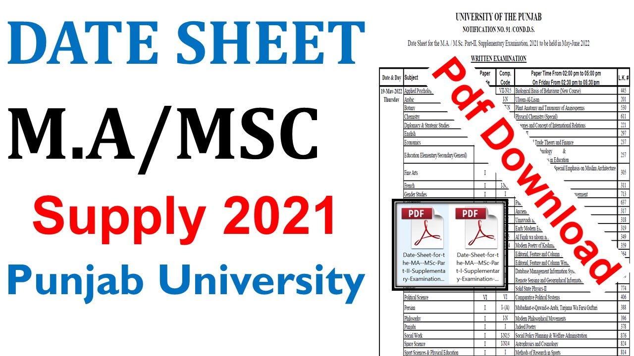 Ma Msc Supply 2021 Date Sheet Announced Punjab University Ma Msc Supply 2021 Date Sheet Pu Ma Msc