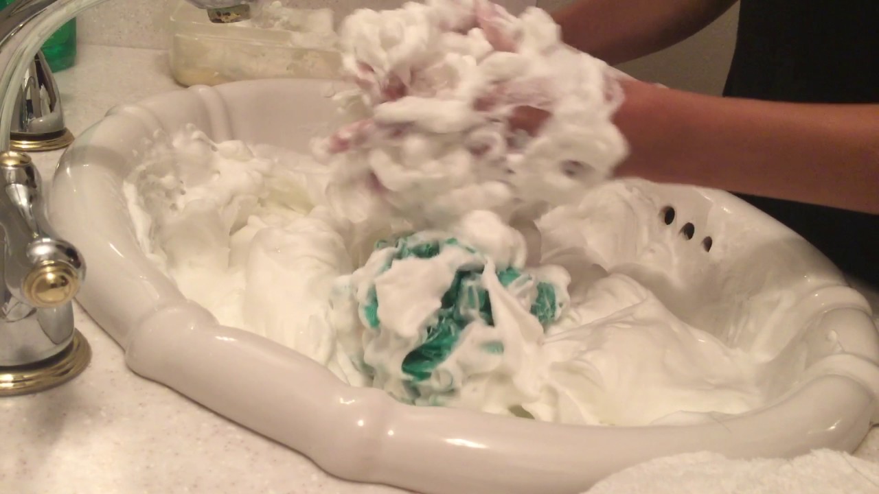 ASMR extremely mushy soap with 2 loofahs