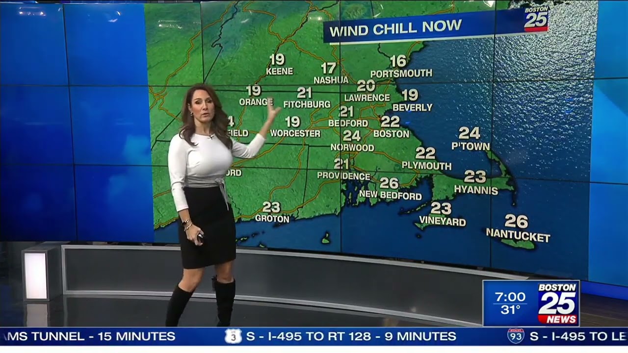 Shiri Spear in boots, skirt and a very nice white shirt Fox25 Weather