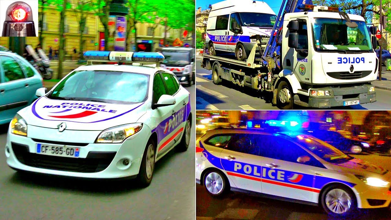 Police Cars Responding Lights Sirens in Paris // Voitures, Motos de Police - Compilation