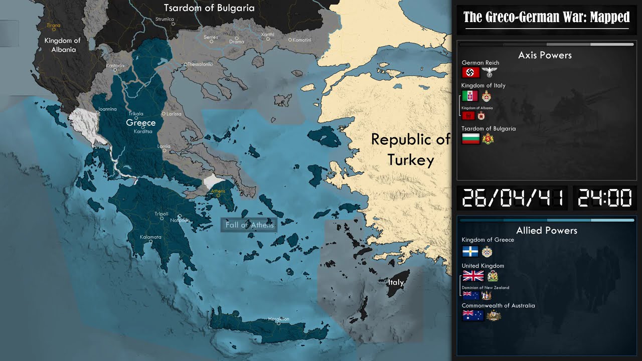 [4K] WWII - The Invasion of Greece: Every 2 Hours/Every Day