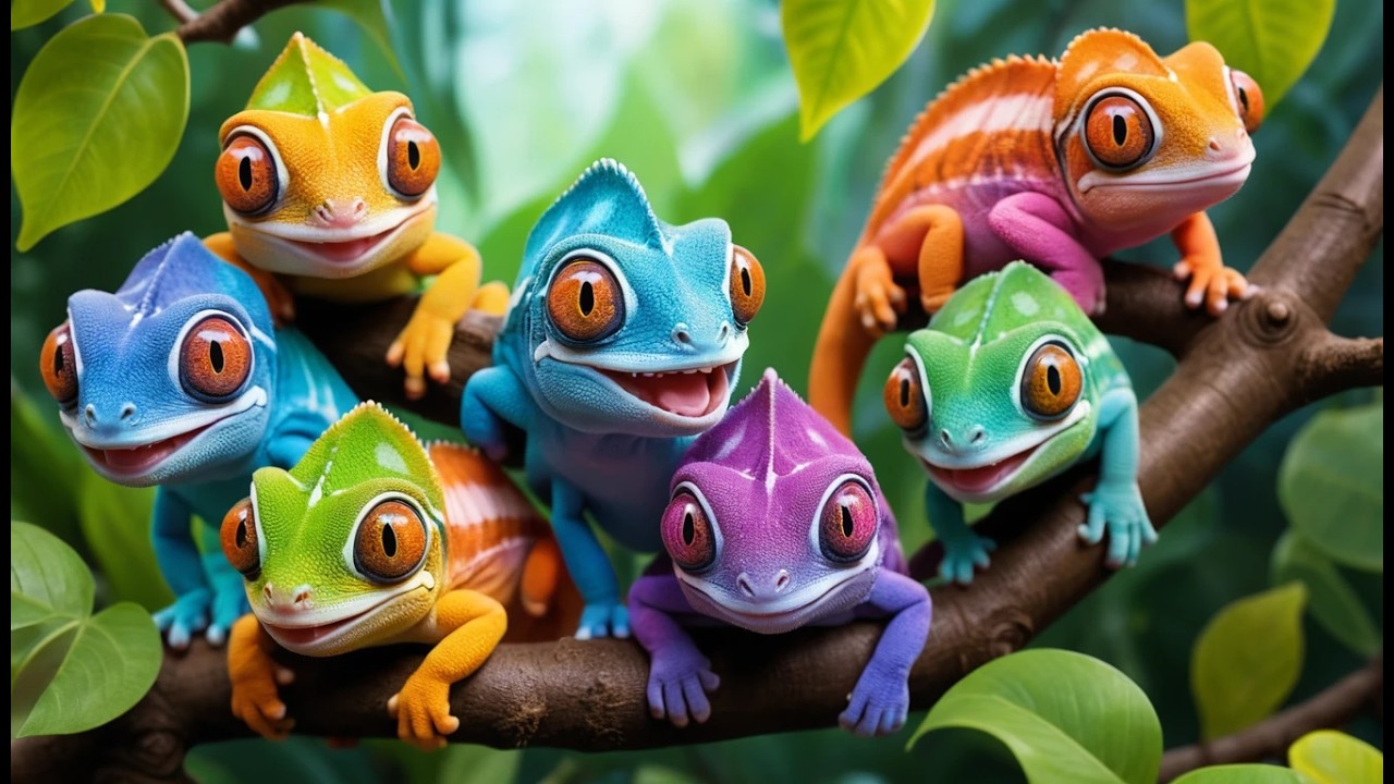 Fünf kleine Chamäleons, die ihre Farbe wechseln | Farben lernen & Kinderlieder