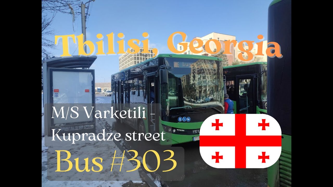 TBILISI Bus №303 (M/S Varketili - Viktor Kupradze st) full SNOWY ride window view