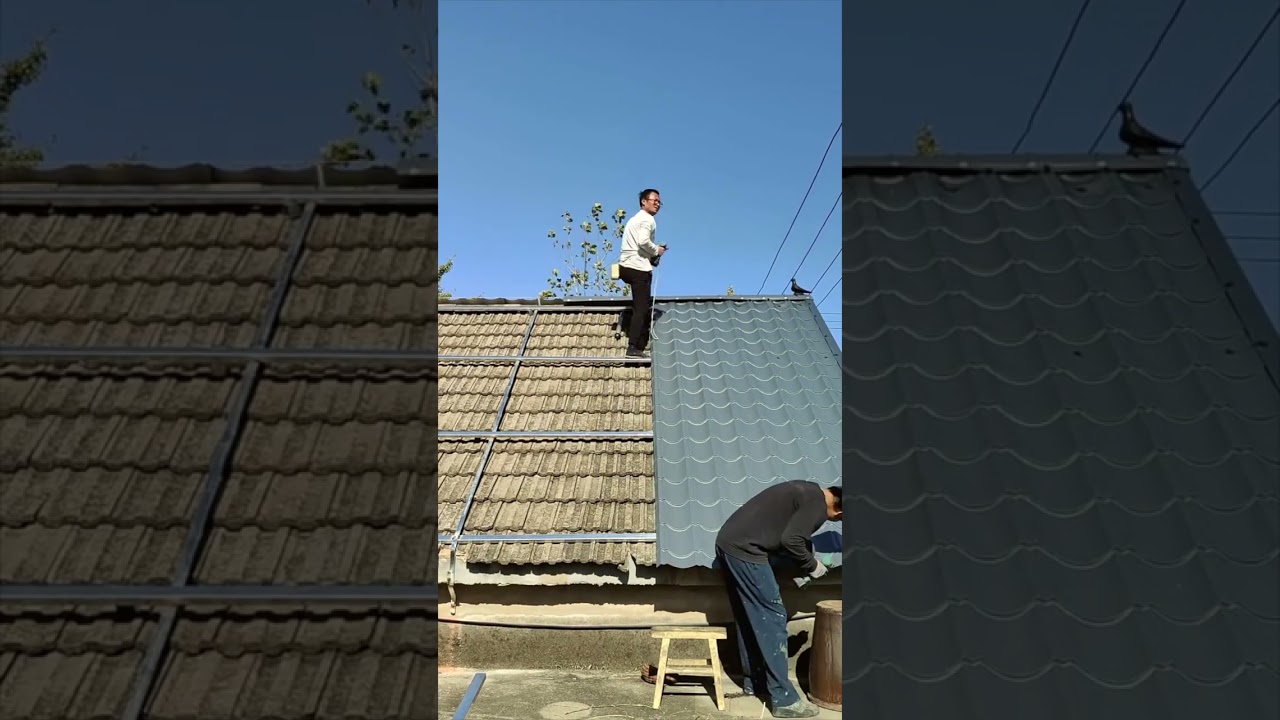 Immersive Process of Installing Antique Color Steel Tiles on Roofs
