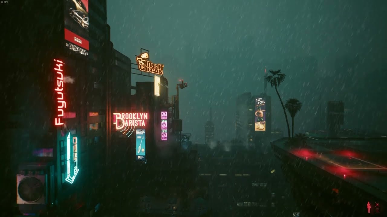 Cyberpunk 2077 | Night City Ambience - View from V's Apartment & Rain | Relaxing Sounds & Visuals