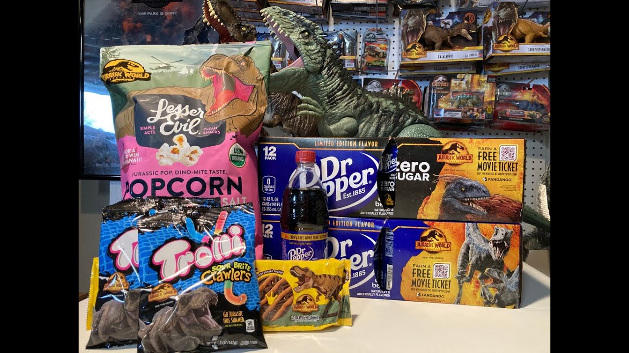 RUSHERSTOYS JURASSIC WORLD DOMINION DR PEPPER TROLLI KEEBLER  LESSEREVIL JURASSIC SUMMER PRODUCTS