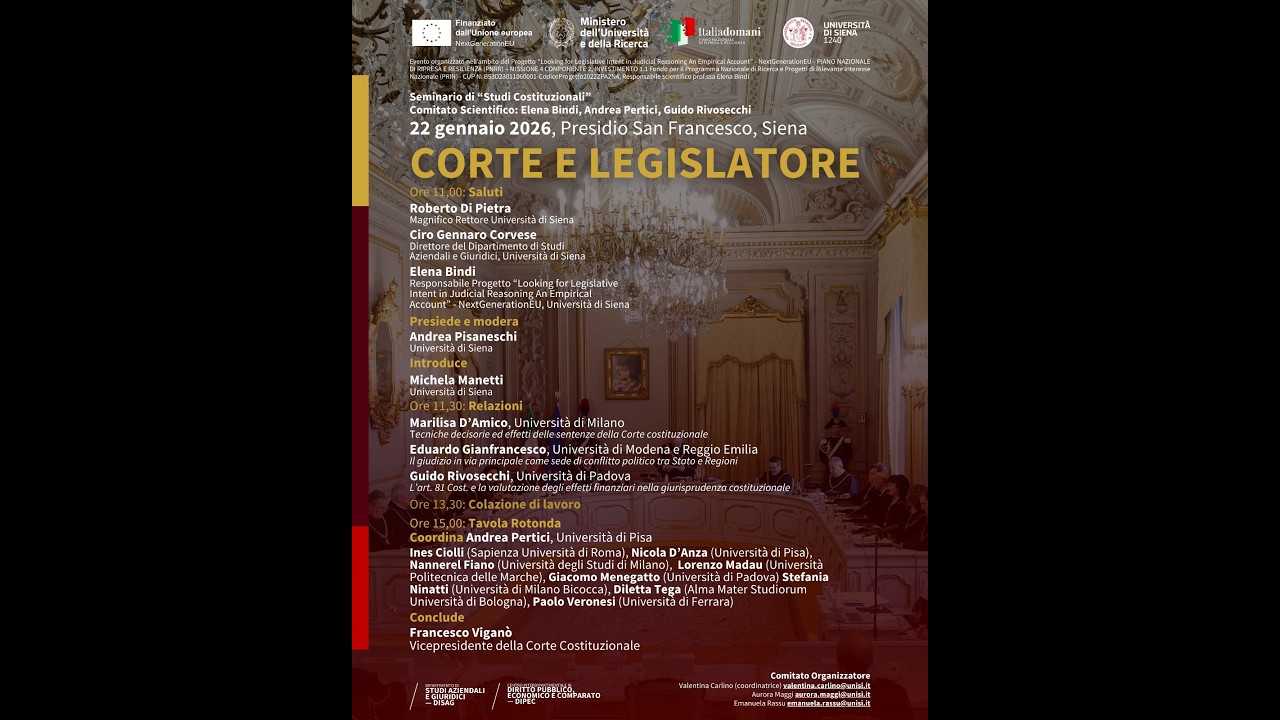 “Corte e Legislatore”, Seminario di Studi Costituzionali, UNISI, 22 gennaio 2026 - Pomeriggio