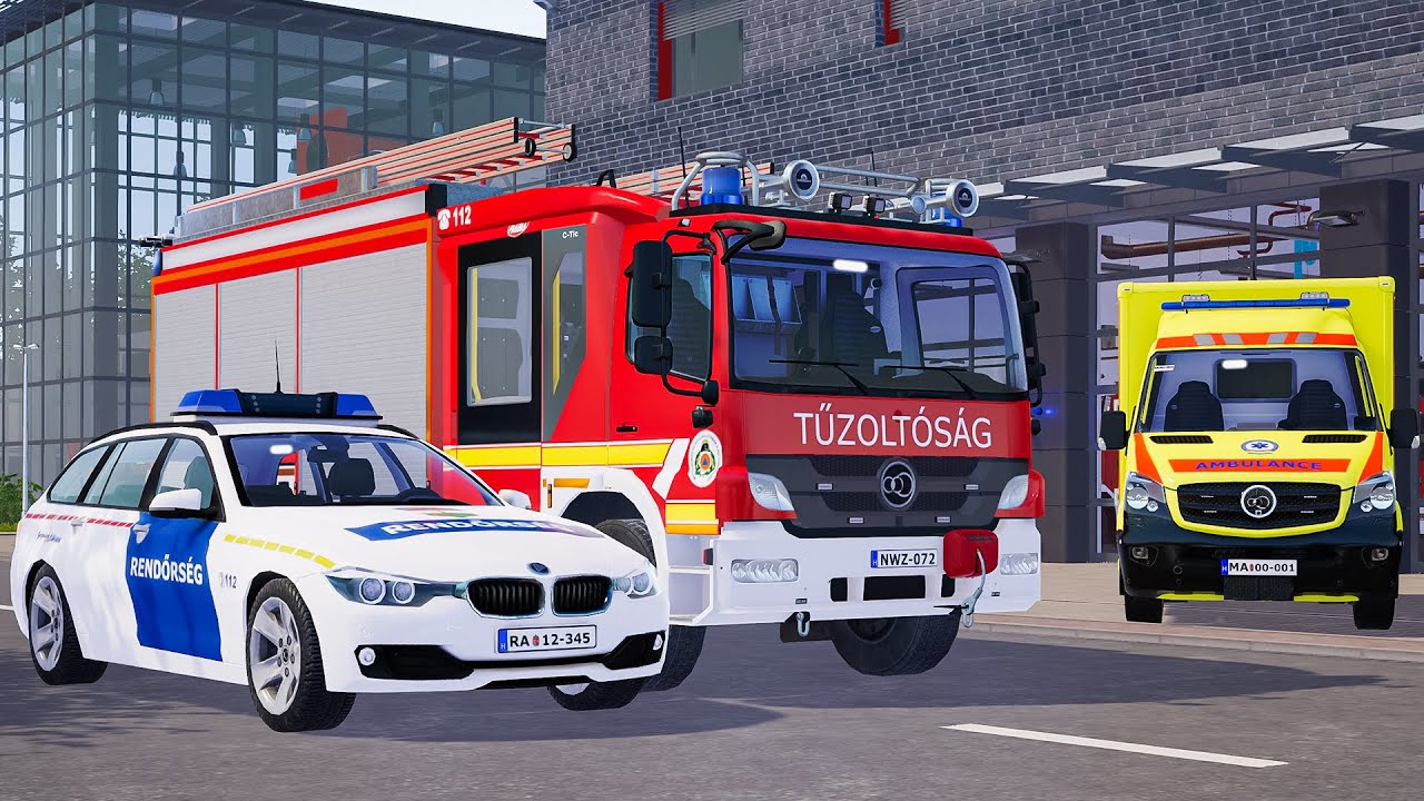 Emergency Call 112 - Budapest Police and Fire Brigade Truck Rapid Responding! 4K