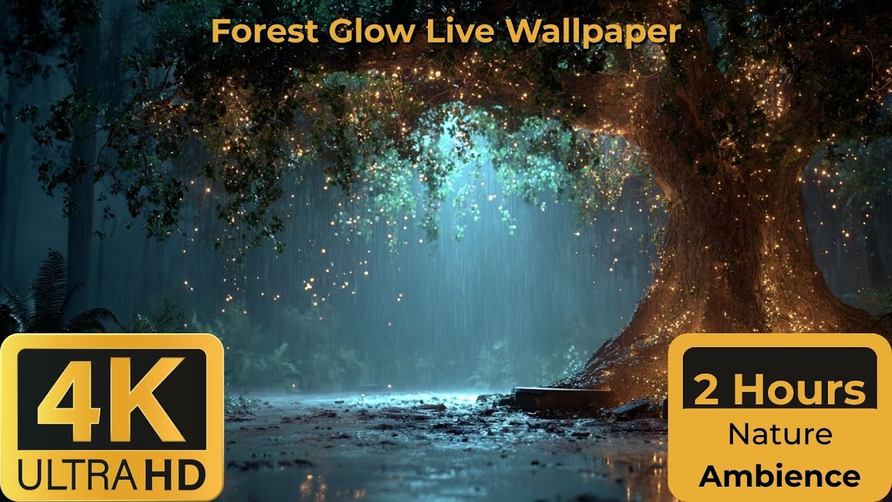 Forest glow | ambient rain in a magical forest aesthetic live wallpaper