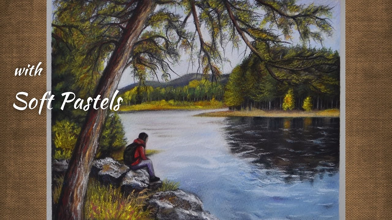 Riverside Landscape Drawing with Soft Pastels