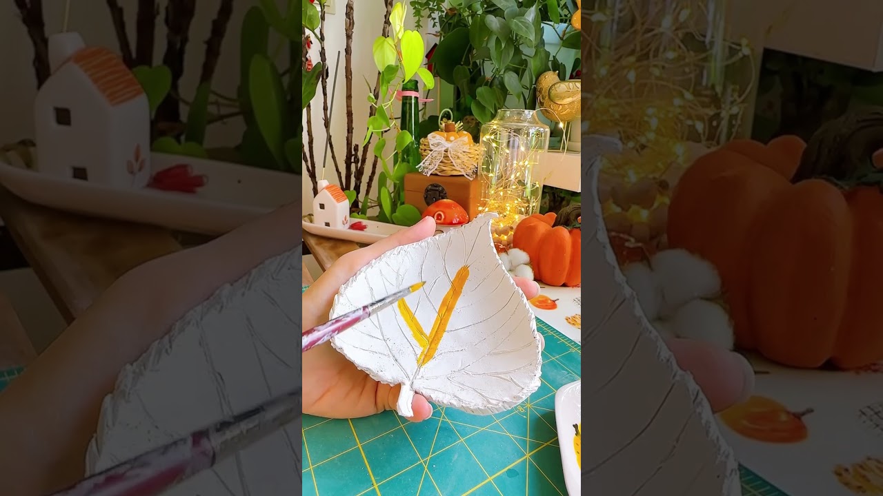 🍂 Painting DIY Leaf Plate Simple Air Dry #clayprojects #shorts #short #airdryclay #diy #clay #fall