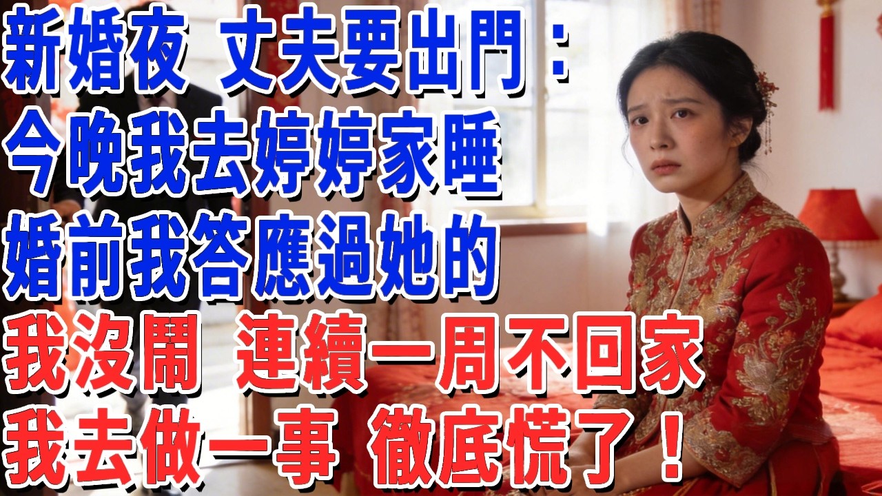 新婚夜 丈夫要出門：今晚我去婷婷家睡，婚前我答應過她的。我沒鬧 連續一周不回家，我去做一事 徹底慌了！#妮妮故事會 #情感故事 #老年生活